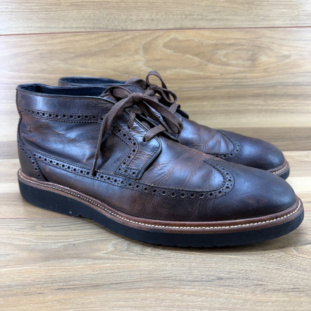 Cole Haan Martin Wedge Wingtip Boots Mens 13 M Brown Leather Lace Up Vibram Sole - Picture 2 of 11